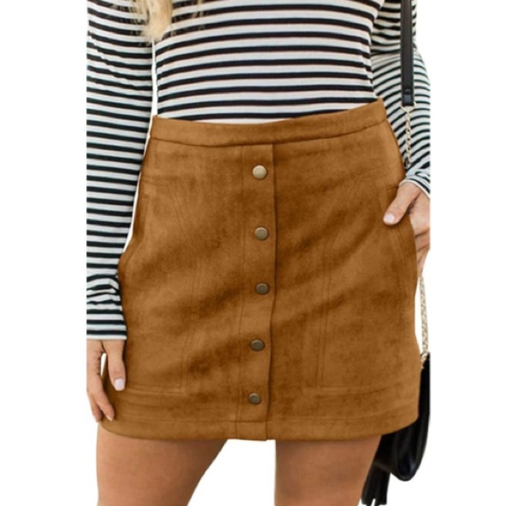 H&M | Faux Suede Leather Brass Button Mini Skirt